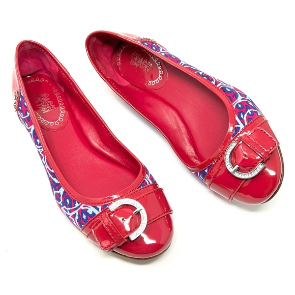 Coach Shoes - Coach Women's Remmi pink and blue patterned buckle ballet flats size 9.5 B
